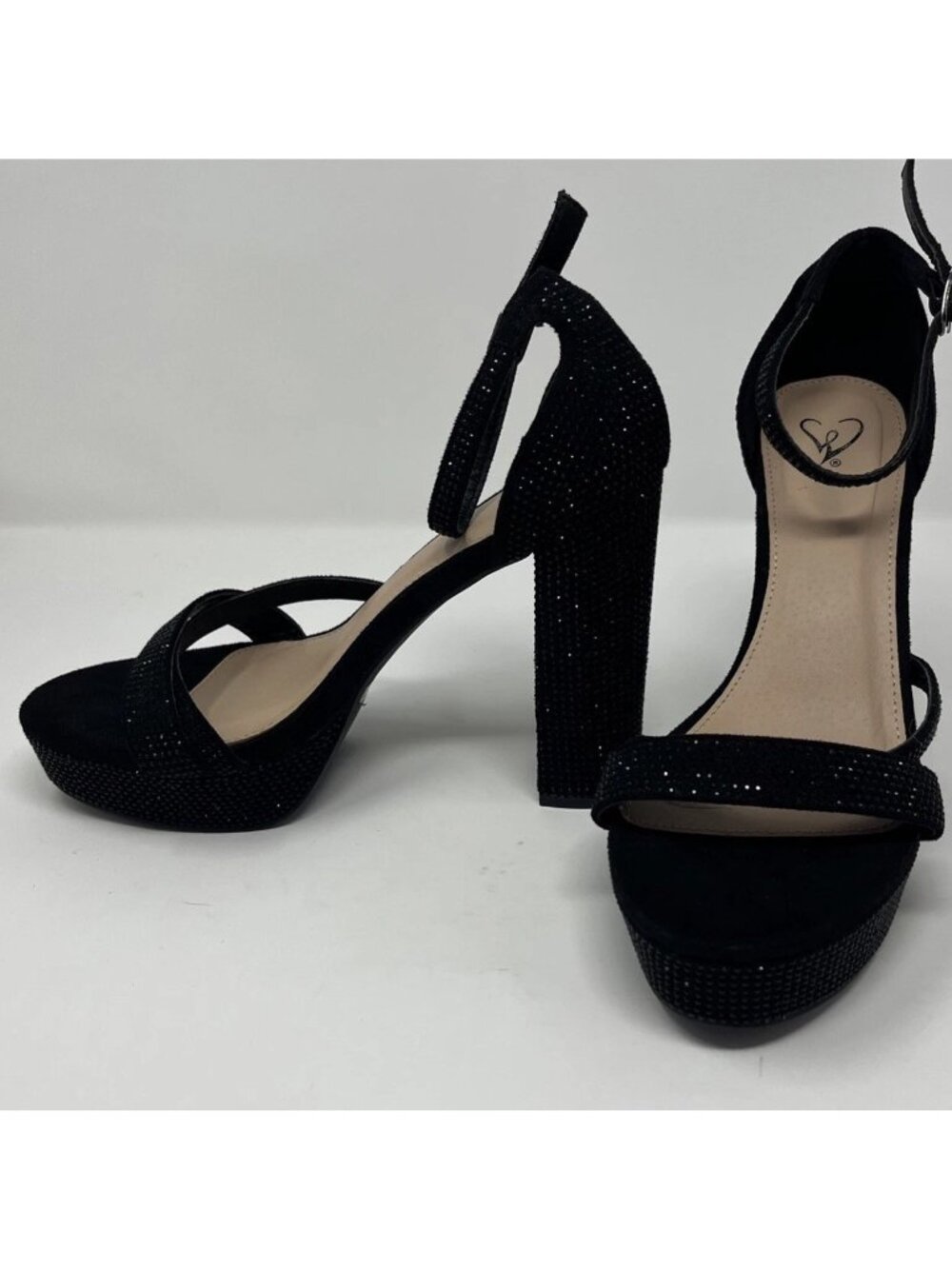 Windsor Women's Black Morrin Velvet Open Toe Strap Heels Shoes Size 9